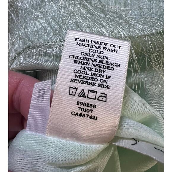 VTG 00s Eyelash Fringe Textured Tee Shirt Blouse Top Sz 6 Petite Mint Green Fun - Picture 7 of 8